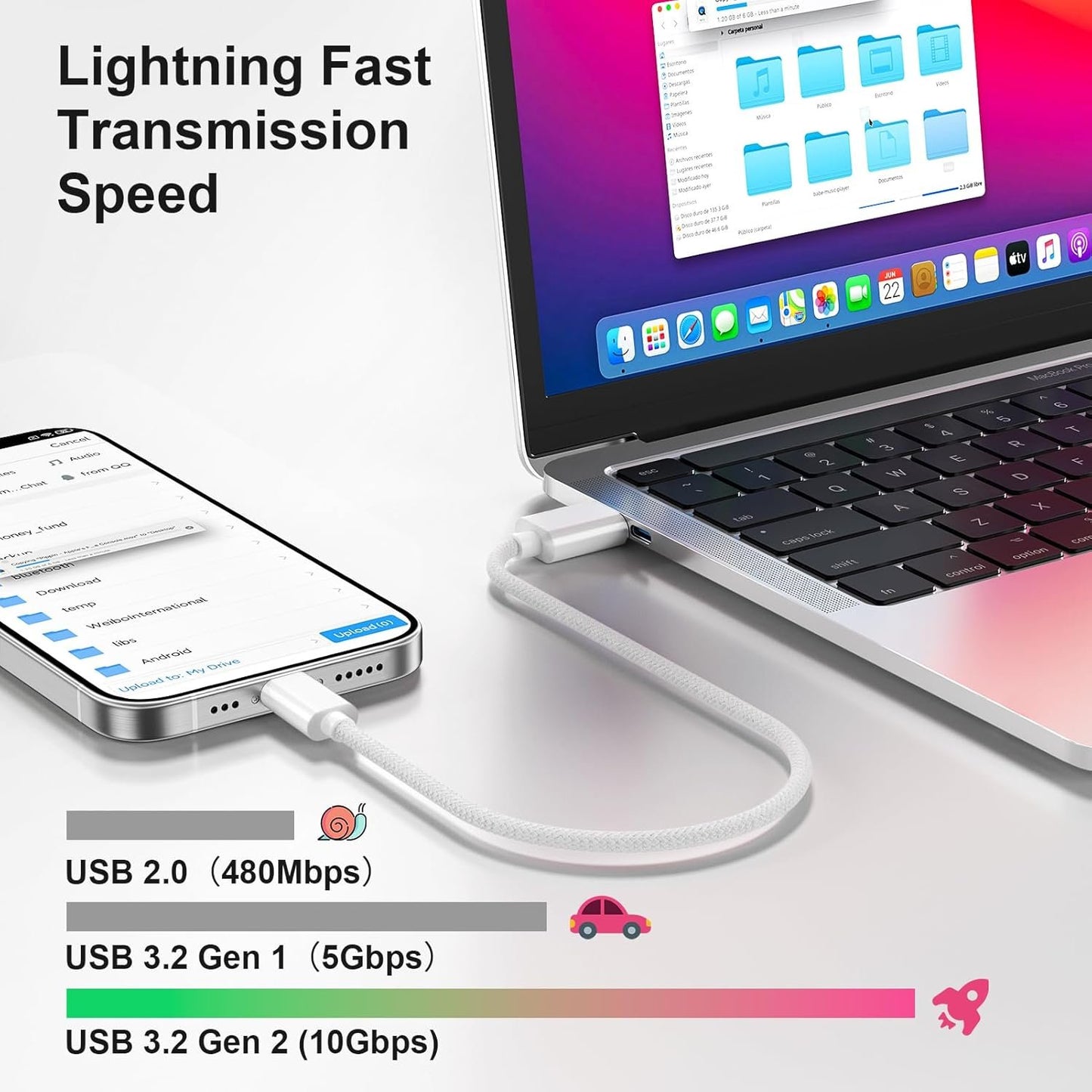 Car Carplay Woven Cable for iPhone 16 15 3.3FT USB A to USB C 3.2 Gen 2 Carplay Adapter Wire for iPhone 16 15 Pro Max, iPad Pro/Air, Samsung Galaxy S25/S24/S23/S22/S21 Google Pixel, Car Charger Cable