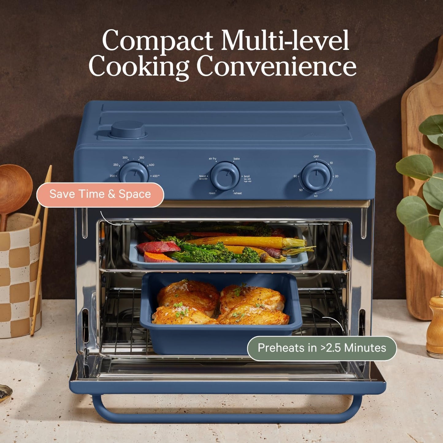 Our Place Wonder Oven Baker’s Kit – 3-Piece Toxin-Free Ceramic Nonstick Bakeware Set (20cm Round, 20cm Square, 6-Cup Muffin Pan) - Oven-Safe up to 232°C - Blue Salt