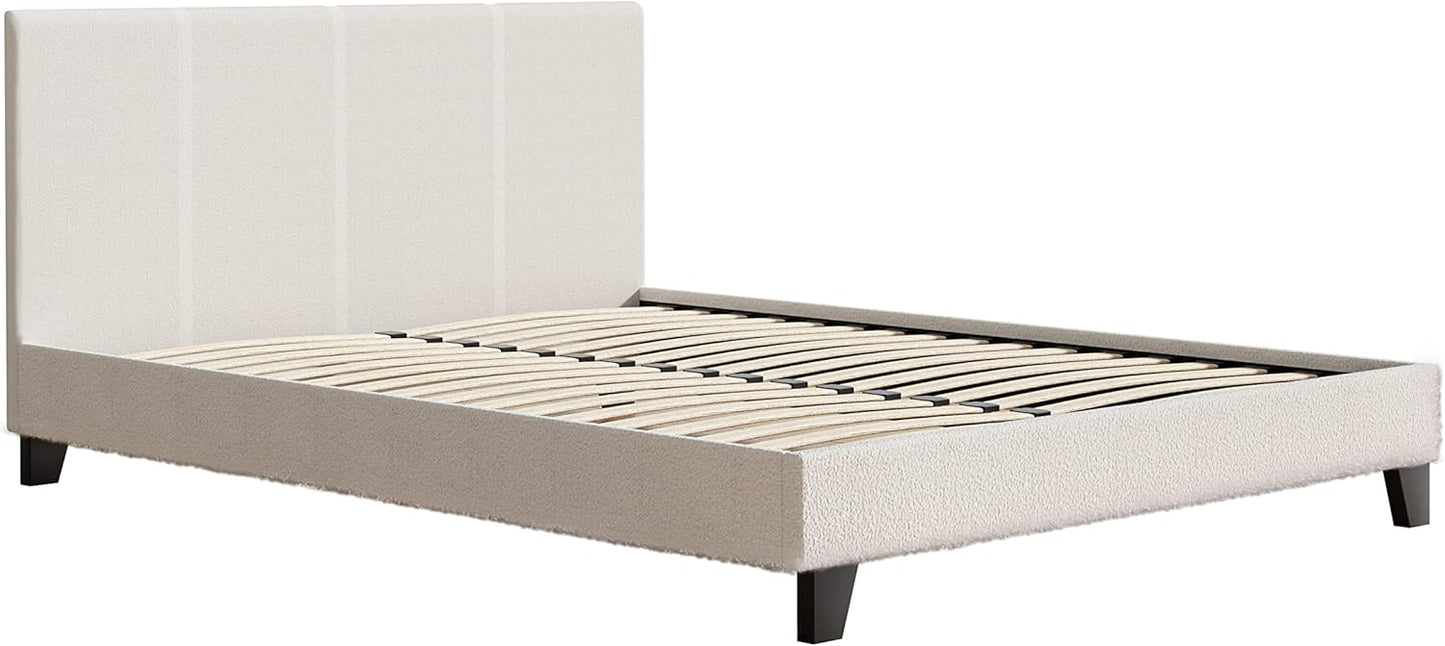 Artiss Queen Bed Frame Platform Wooden Headboard Beds Base Frames Bedroom Room Decor Home Furniture, Upholstered with White Boucle Fabric + Foam + Wood, Modern Design