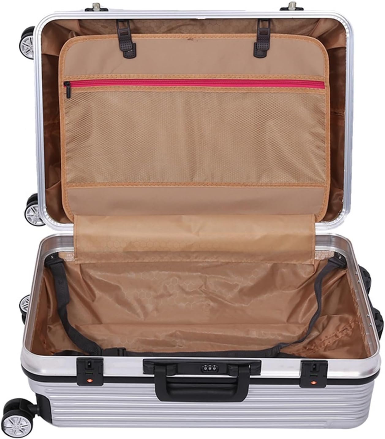Travel and Bussiness Aluminum Frame Carry On Luggage Security Combination Lock Suitcase Adjustable Trolley Travel Luggage Suitcase (Color : Silver, Size : 20 inch)