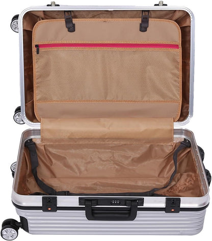 Travel and Bussiness Aluminum Frame Carry On Luggage Security Combination Lock Suitcase Adjustable Trolley Travel Luggage Suitcase (Color : Silver, Size : 20 inch)