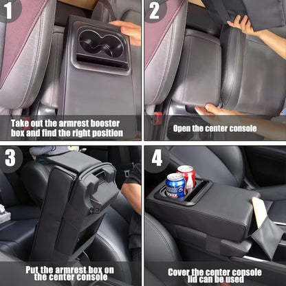 Car Center Console Armrest Cushion, Universal Leather Memory Foam Armrest Cover Pillow with Bling Coaster, Auto Arm Rest Support Pad Protector Interior Accessories