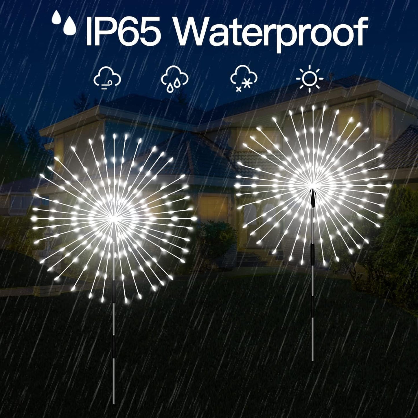 Solar Lights Outdoor, 4 Pack 120 LED Waterproof Solar Firework Lights are 8 Modes Decorative Sparkles Stake Landscape Light, Garden Copper Wire Firework Lamp for Backyard Lawn Patio Decor(Cool White)
