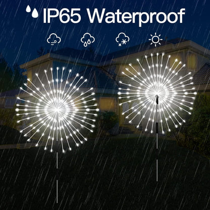Solar Lights Outdoor, 4 Pack 120 LED Waterproof Solar Firework Lights are 8 Modes Decorative Sparkles Stake Landscape Light, Garden Copper Wire Firework Lamp for Backyard Lawn Patio Decor(Cool White)