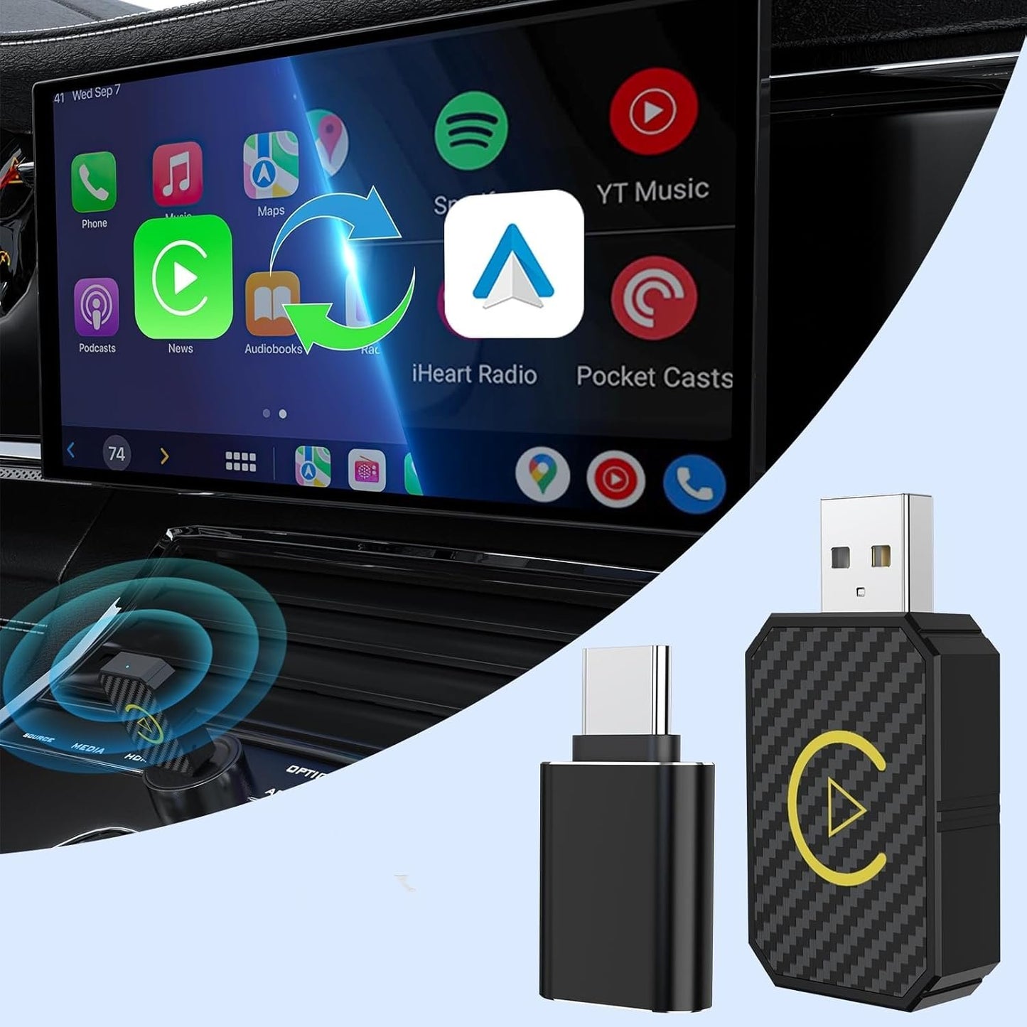 Mini Android Auto Wireless Adaptor&Wireless CarPlay Adaptor Convert Factory Wired to Wireless CarPlay Dongle, USB Carplay Box for iOS 12+/Android 11+ No Delay