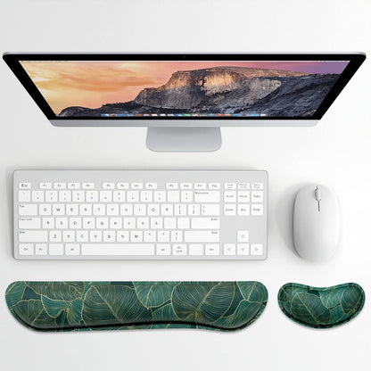 Dapesuom Enlarge Keyboard Wrist Rest Pad,Memory Foam Set Wrist Cushion Support for Easy Typing & Pain Relief,Mouse Wrist Pad, Anti-Slip Wrist Support for Gaming,Computer, Laptop, Office, Green Leaf
