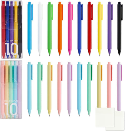 WATUNID 20Pcs Retractable Gel Pens, 15 Colors Gel Ink Pens with 100 Sheets Sticky Note, 0.5mm Fine Point Pure Colored Pens, Quick Dry Pen for Journaling, Note Taking, Cute Stationery Office Supplies