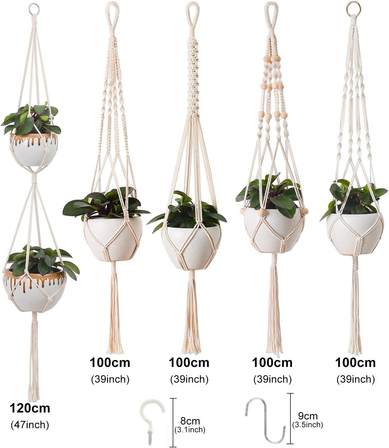 Macrame Plant Hangers, Hanging Planters for Indoor Outdoor Home Decor, with 5 Hooks, 5 Legs, 5 Style, Handmade Hanging Plant Holder
