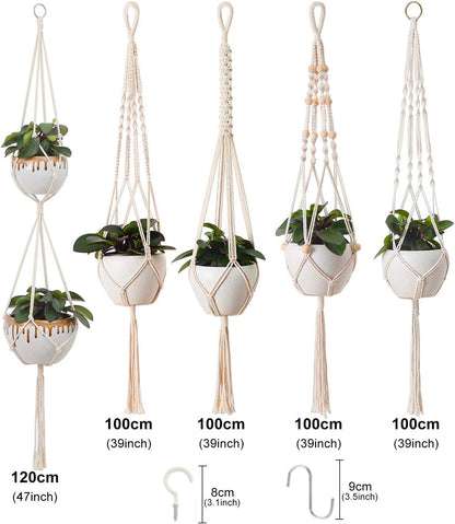Macrame Plant Hangers, Hanging Planters for Indoor Outdoor Home Decor, with 5 Hooks, 5 Legs, 5 Style, Handmade Hanging Plant Holder
