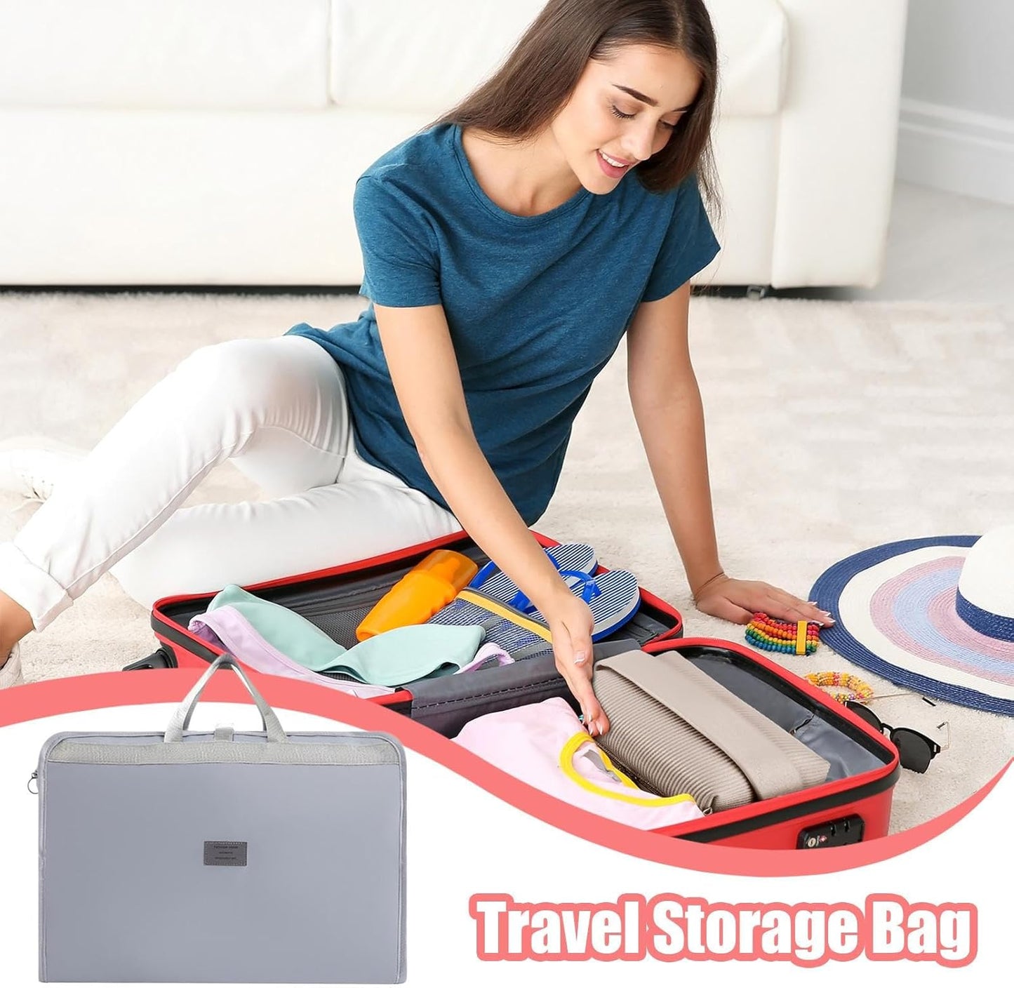 Lightweight Travel Bag, Foldable Organizer, Compact Storage Case, Packing Luggage Container, Ideal for Vacation, Clothes, Underwear, Socks 29.13 x 17.72 Inch