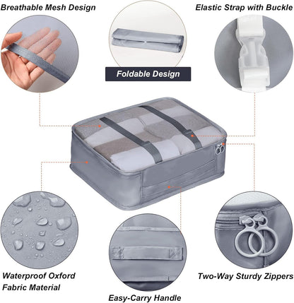 Packing Cubes, 7 Set Travel Packing Bags, Suitcase Organisers for Clothes, Travel Cubes Storage Bag Luggage Accessories (Grey, Packing Cubes + Underware Bag)