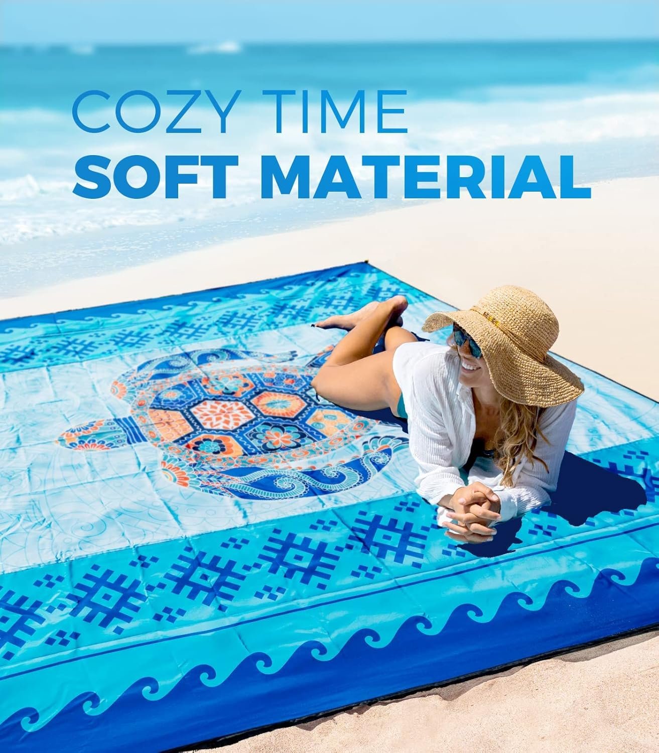 OCOOPA Beach Blanket, Sand Free Mat Quick Drying, Large and Compact, Easy Carring, Perfect for Beach Yoga, Outdoor Music Festival, Travel Camping Gifts, Park Picnic
