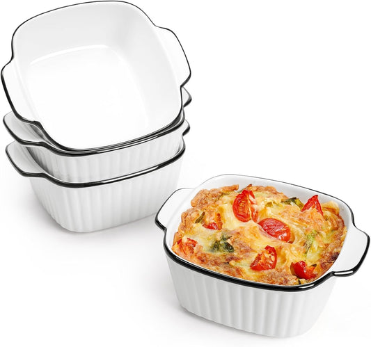 NUTRIUPS 13Oz Ceramic Baking Dishes set of 4, 5.7x4.5x2.2'' Square Baking Dishes, Small Baking Dish for Air Fryer, Ceramic Bakeware with Handles, Oven & Microwave Safe