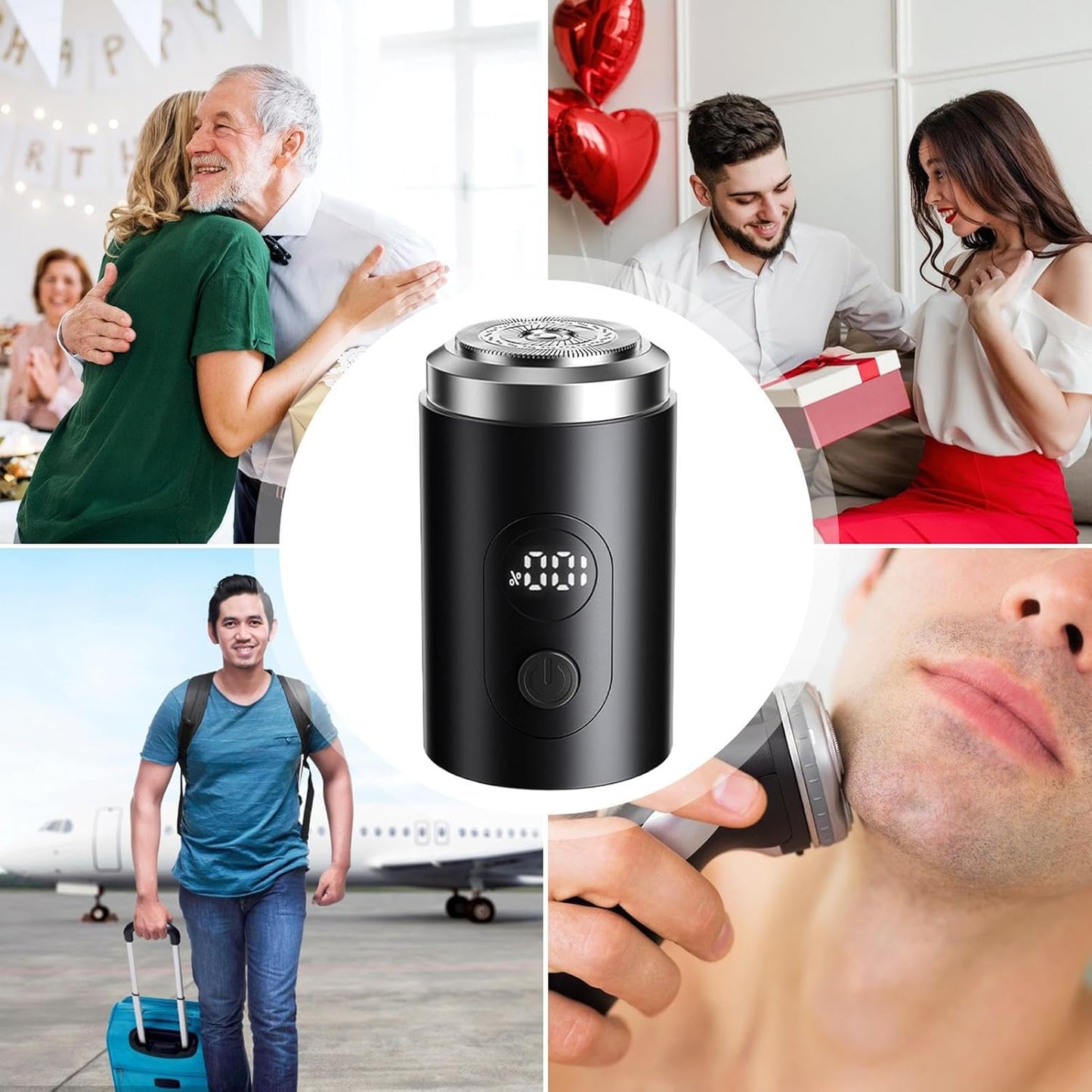 Men Electric Razor, Floating Head Beard Trimmer, Waterproof Grooming Tool, Long Battery Digital Shaver for Father, Husband, Boyfriend, Travel Use, 3.23x1.41x1.38 Inches