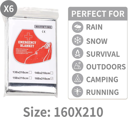 Xugoox 6Pcs Emergency Rescue Blanket Thermal Blanket,210x160cm Outdoor Survival Blanket Emergency Blanket for Hiking, Car, First Aid Kit, Marathon and Shelter
