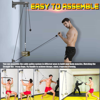 Fitness Wall Mount Pulley System, Weight Cable Pulley System for Gym, Lat Pull Down and Low Row Cable Machine, Cable Station Equipment