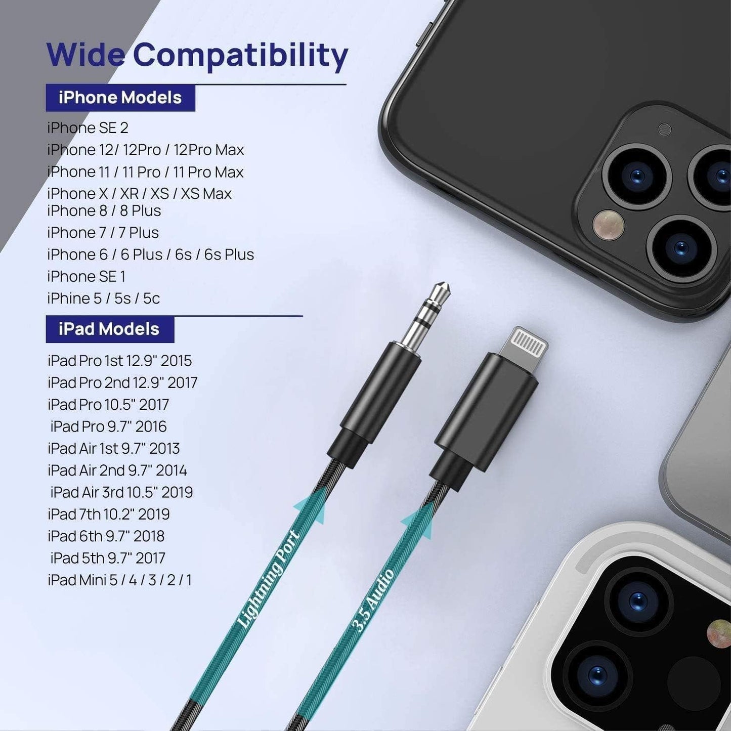 (Apple MFi Certified) AUX Cord for iPhone,Lightning to 3.5mm AUX Audio for Car Stereo Headphone Jack Cable Adapter Compatible for iPhone 14/13/12/11/XR/X/8/7/Speaker/Home Stereo/Headset/All iOS-3.3ft