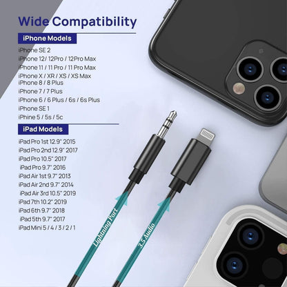 (Apple MFi Certified) AUX Cord for iPhone,Lightning to 3.5mm AUX Audio for Car Stereo Headphone Jack Cable Adapter Compatible for iPhone 14/13/12/11/XR/X/8/7/Speaker/Home Stereo/Headset/All iOS-3.3ft