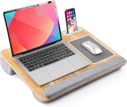 LORYERGO Lap Desk - Lap Laptop Desk Fits for 17 Inch Laptop, Lap Desk with Cushion & Wrist Rest, Laptop Lap Desk w/Mouse Pad & Cellphone Slot, for Couch & Bed, Home & Office