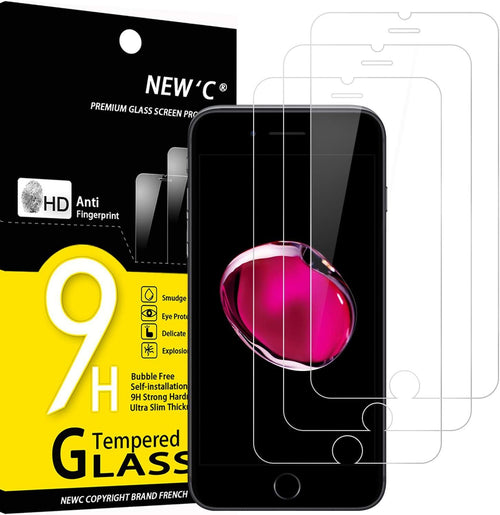 NEW'C 3 Pack Designed for iPhone 8,iPhone 7 (4.7") Screen Protector Tempered Glass, Bubble Free, Ultra Resistant