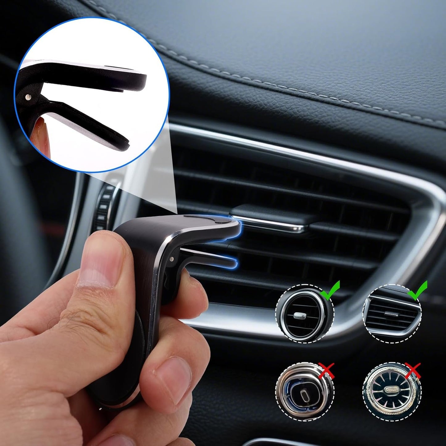 Lyreh Mobile Phone Navigation Magnetic Bracket, 360° Rotational L-Type Magnetic Car Mount Universal Phone Holder Air Vent Car Mount for All Smartphones (Black)