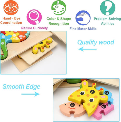 Wooden Puzzles for Toddlers 3-5 Year Old, Kids Montessori Toys for 3 Year Old, Learning Educational Wood Puzzle Toy Gift for 3 4 5 Year Old Boys Girls - 4 Pack