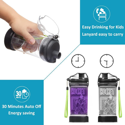 Hockey Water Bottle for Kids, Attivolife Light up 3D Travel Cup with 14 OZ Tritan BPA Free Eco-Friendly - Timer Function, Cool Drinking Cups Gifts for Hockey Player Boy School Sports Camping Picnic