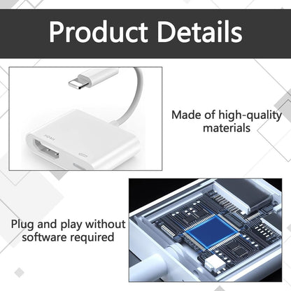 Lightning to HDMI Adaptor for Apple TV, 1 Pcs Cable for Apple Adapter to HDMI, 1080P Lightning for iPhone Digital AV Adapter, Video & Audio Sync Screen Converter for iPhone 14/13/12/11/X/XS