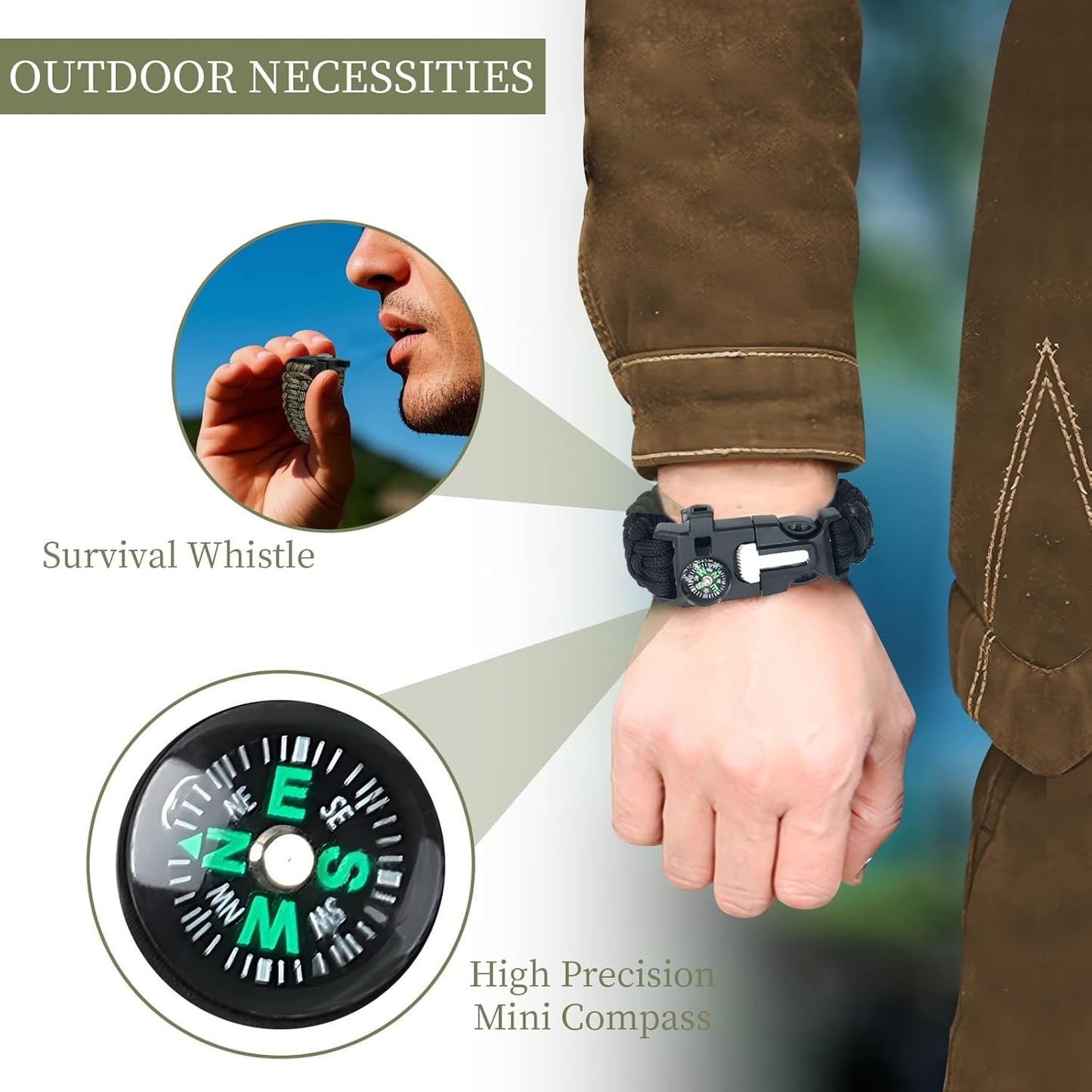 SURVIVAL_KIT Survival Bracelets 4-Pack | 5-in-1 Paracord Bracelet Set with Fire Starter, Compass & Whistle | Emergency Outdoor Gear for Camping, Hiking