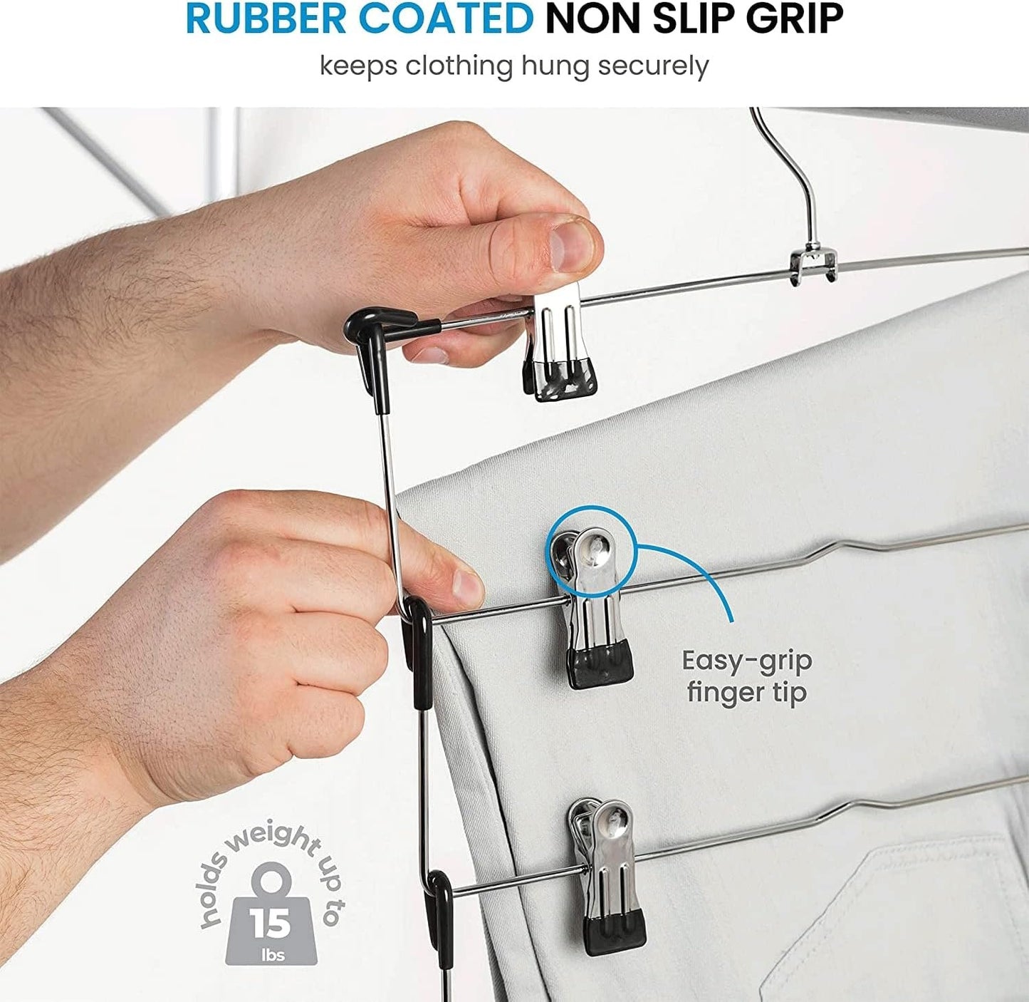 Zober 5-Tier Skirt Hangers with Clips - Metal, Non-Slip Space Saving Pants Hangers W/Adjustable Clips & Swivel Hooks - Skirt Hangers for Women (3-Pack)