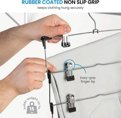 Zober 5-Tier Skirt Hangers with Clips - Metal, Non-Slip Space Saving Pants Hangers W/Adjustable Clips & Swivel Hooks - Skirt Hangers for Women (3-Pack)