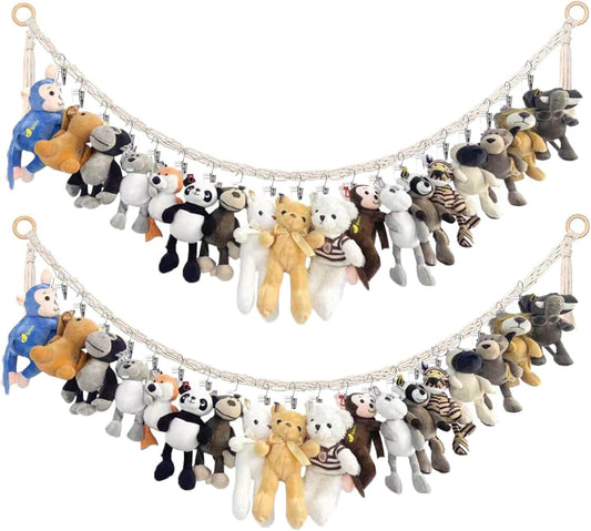 2Pcs Stuffed Animal Storage Chain, Hanging Stuff Animal Organizer, Stuffed Animal Storage Holder with 40 Metal Clips, for Boho Bedroom Decor, Room Decor, Room Organization