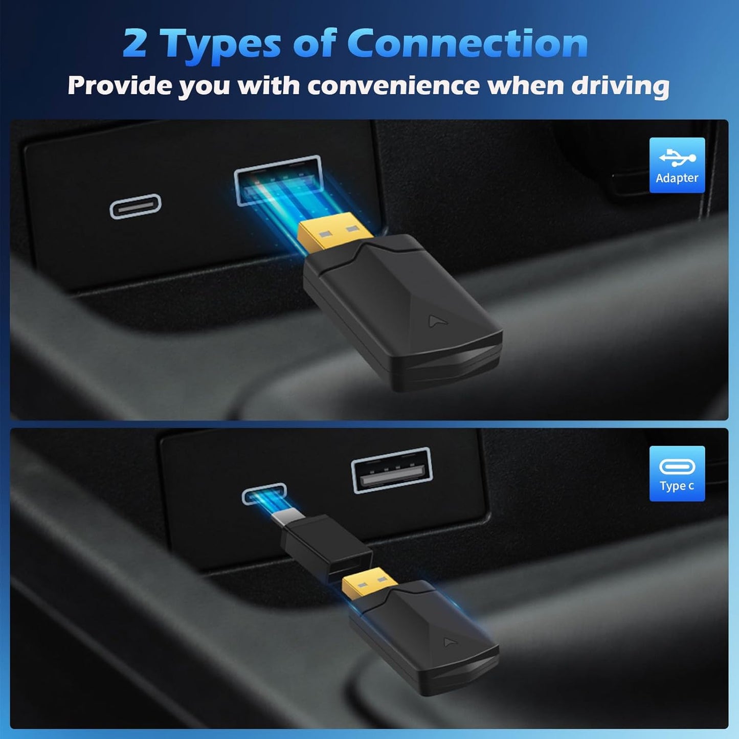 AOUQEE Carplay Wireless Adapter, Converts Carplay from Wired to Wireless, Wireless Carplay Adapter, Fast and Stable, Type-C/USB Plug & Play Mini, Compatible with iOS 10+