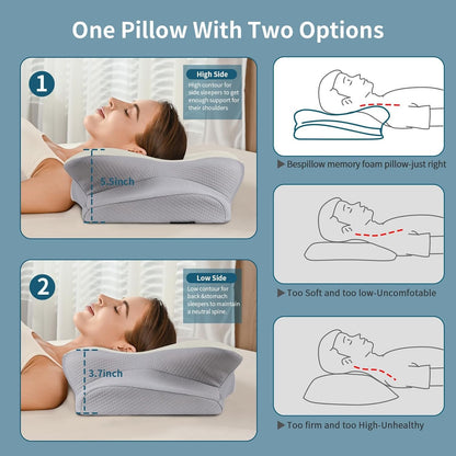 Cervical Neck Pillow Pain Relief - Cooling Side Pillow for Sleep, Ergonomic Memory Foam Pillows for Neck Support, Orthopedic Pillow