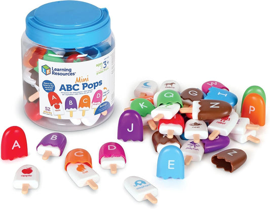 Learning Resources Mini ABC Pops, 52 Pieces, Ages 3+, Vocabulary Words, Alphabet, fine Motor Skills Toys, Toddler Learning Toys, Preschool Learning Activities, Montessori Toys for Kids