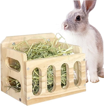 Cat Feeding Watering Supplies, Rabbit Hay Feeder Wooden Rabbit Hay Rack Hay Feeder Horizontal Standing Grass Feeding Shelf Dispenser for Guinea Pigs Pet Bunny Chinchilla