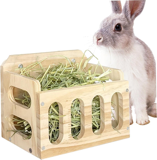 Cat Feeding Watering Supplies, Rabbit Hay Feeder Wooden Rabbit Hay Rack Hay Feeder Horizontal Standing Grass Feeding Shelf Dispenser for Guinea Pigs Pet Bunny Chinchilla