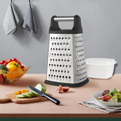 YC Kitchen Cheese Grater, Stainless Steel Grater, Vegetable Grater, 4 Sides Square Grater and Kitchen Grater, Practical Kitchen Gadgets (Extra Large Box)