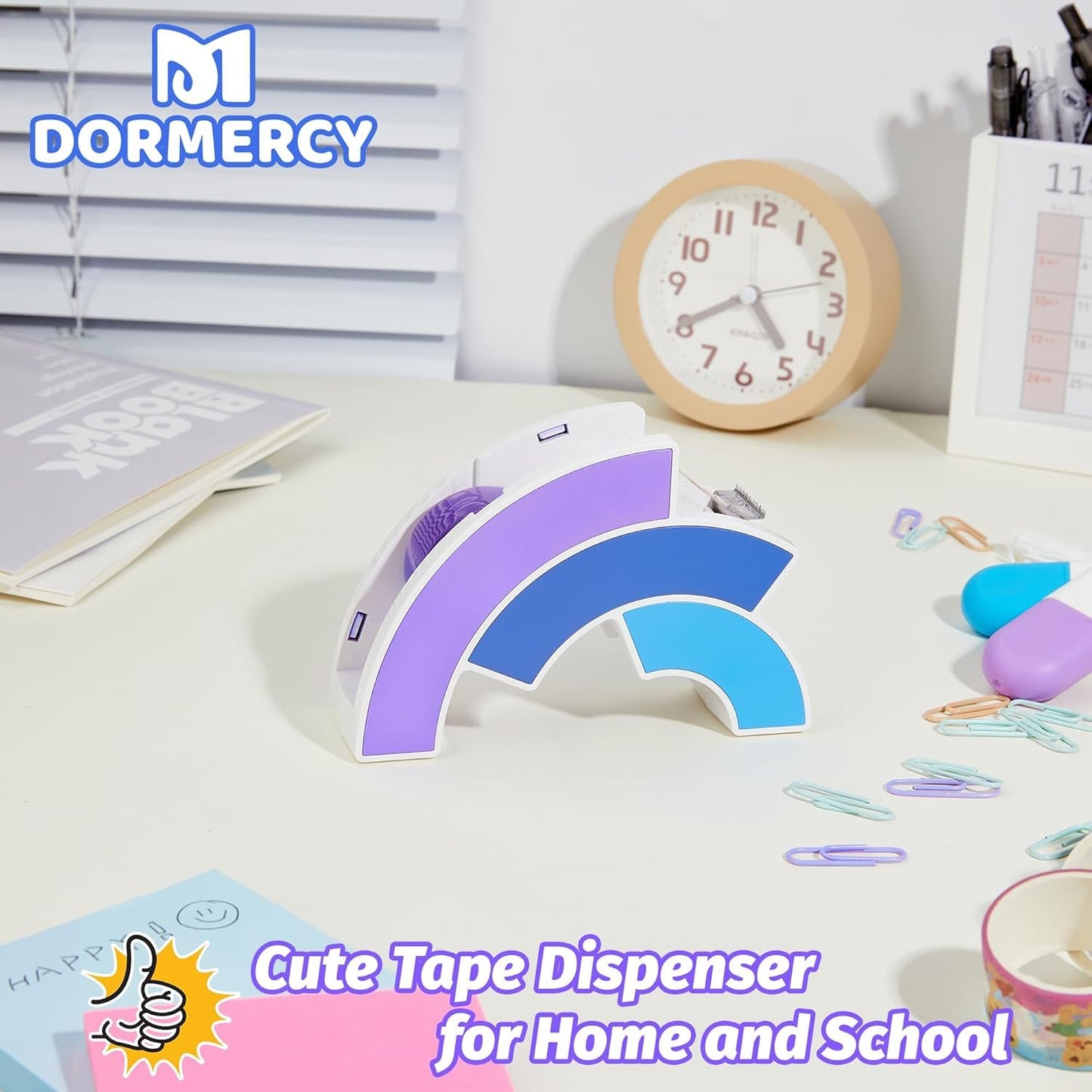 Dormercy Cute Tape Dispenser for Desk, Tape Dispenser for Home School, Desk Accessories (Tape not Included), Purple, 1 Pack