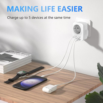 5 in 1 UK Plug Adapters, Clomnpe 2x UK Travel Adapter with 4 USB Ports, UK Italian Plug to Type G Sockets, UK Ireland, Dubai, Maldives, Malaysia, Hong Kong