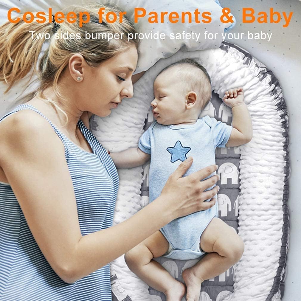 Baby Lounger Cover, 100% Breathable Cotton & Ultra Soft Infant Lounger Cover, Crib & Bassinet Mattress Cover, Travel Baby Bed Cover, for Infant & Newborn as Gift (Elephant)