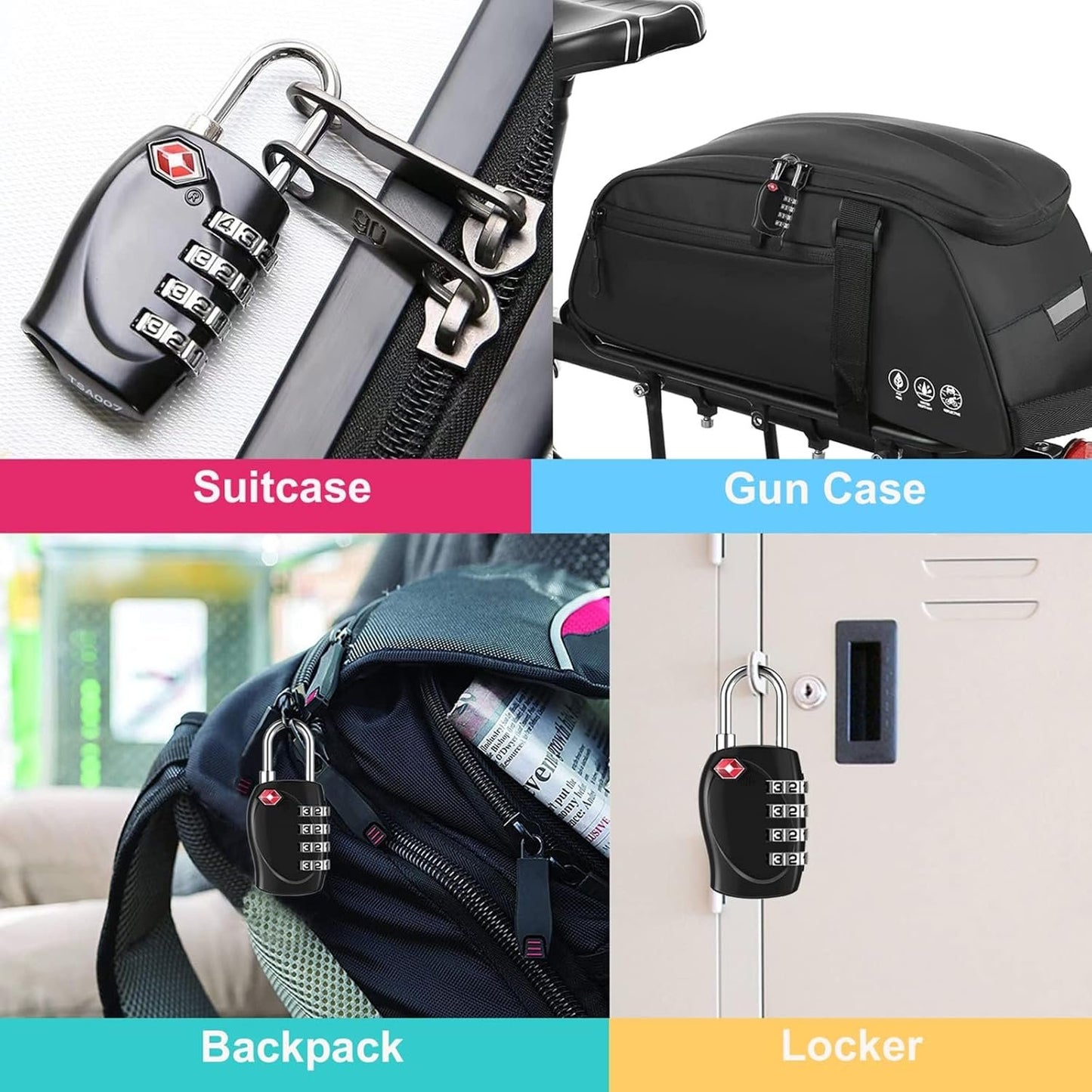 (8 Pack) ZANZER 4 pcs Luggage Locks for TSA with 4 pcs Luggage tag, Combination Padlock with Alloy Body TSA Lock for Travel Bag, Suit Case, Lockers, Gym, Bike Locks