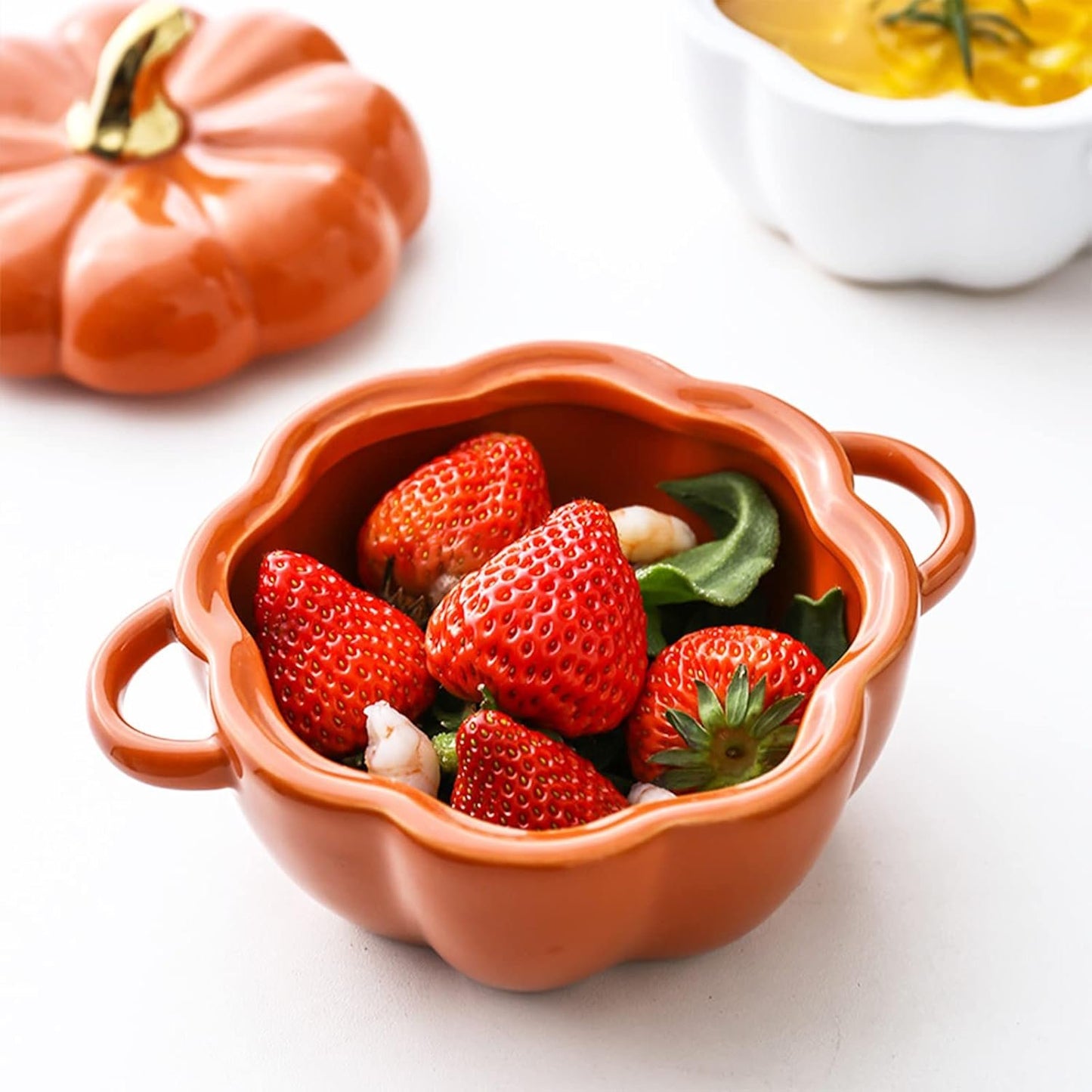 Dutch Oven Pot With Lid, Pumpkin-Shaped Pottery Dessert Saucepan, Mini Baking Dish Cute Bowl, Covered Ceramic Stockpot, Casserole (Orange)