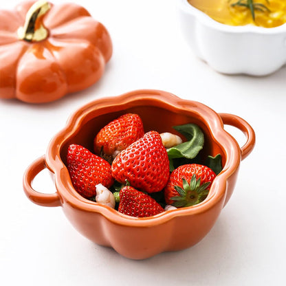 Dutch Oven Pot With Lid, Pumpkin-Shaped Pottery Dessert Saucepan, Mini Baking Dish Cute Bowl, Covered Ceramic Stockpot, Casserole (Orange)