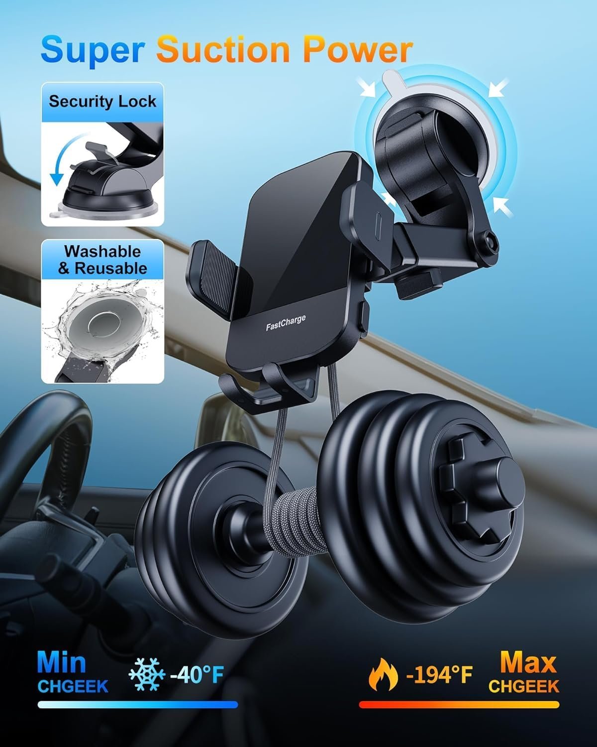 CHGeek Wireless Car Charger,15W Fast Charging Auto Clamping Car Charger Phone Mount Phone Holder fit for iPhone 16 15 14 13 12 Pro Max 11 XR XS,Samsung Galaxy S24 Ultra S23 S22 S21,S20 Brilliant Black