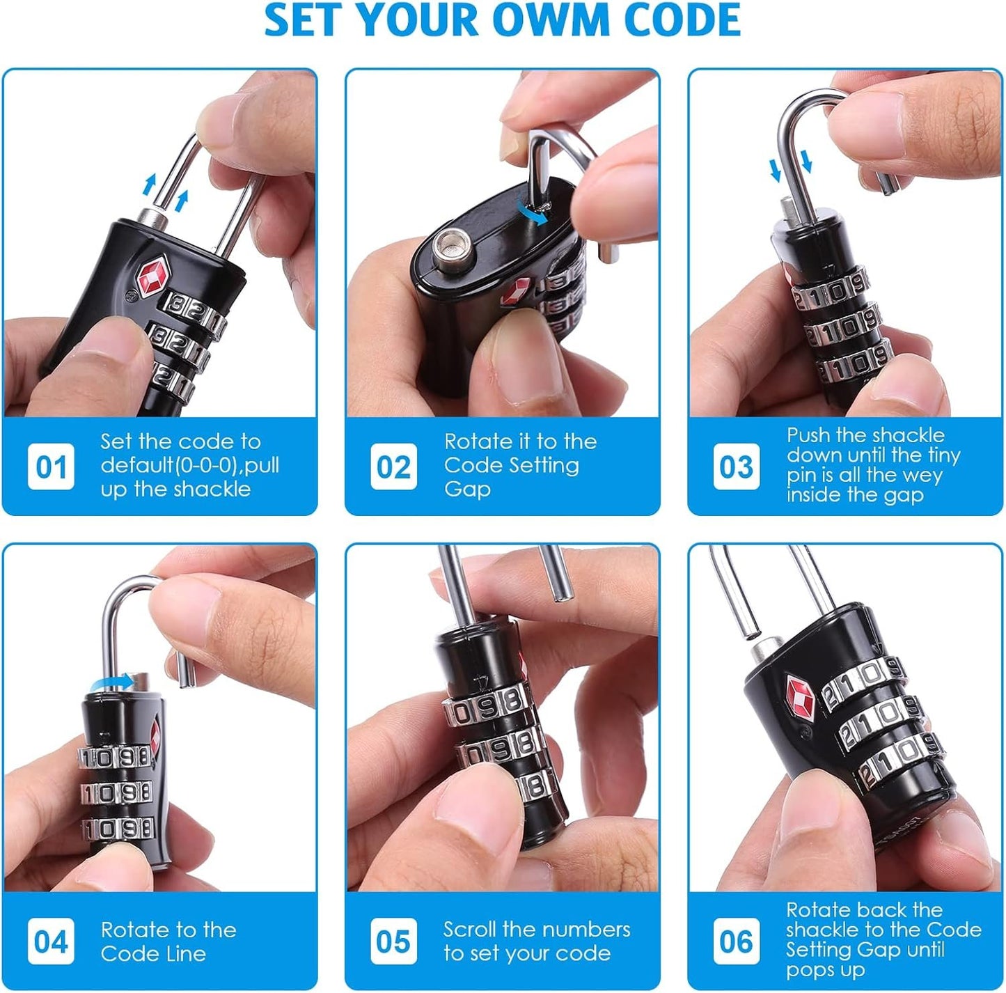 AMIR TSA Approved Locks, 3-Digit Security Padlock, Luggage Locks TSA Approved, Set Your Own Combination Luggage Lock for Travel, Baggage, Suitcases & Backpacks