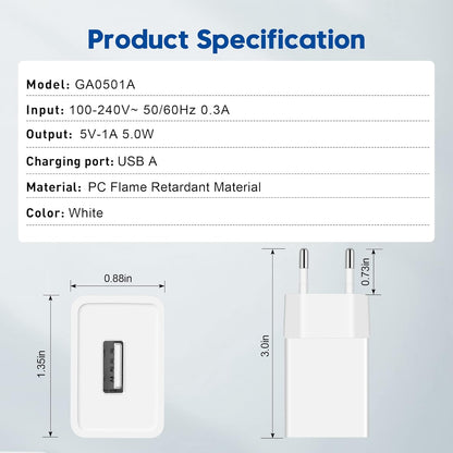 MatauMahi 5V1A USB Charger (White, Pack of 2), 5W USB Socket, USB Power Supply, Adapter Plug, Charger for Mobile Phones, Tablets, Powerbank, Bluetooth Headphones and More