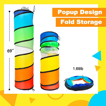 Tunnels for Kids to Crawl Through Pop Up Kids Play Tunnel for Toddlers Infant Children or Pets with Breathable Mesh Collapsible Baby Gift for Boy Girl Toddler Toys Indoor and Outdoor Games (Rainbow)