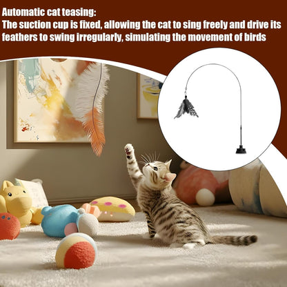 mivceklw Cat Teaser Wand with Bell, Indestructible Interactive Stick Toy, Suction Cup for Play, Kitten Toy for Boredom, Engaging Pet Supplies for Active Cats, 39.37 Inches