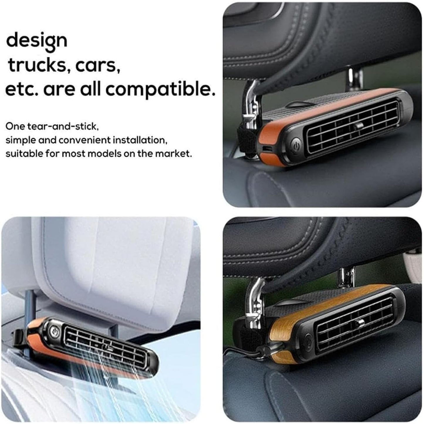 Car Seat Cooling Fan - USB Car Backseat Fan, Mini Cars Seat Electric Fans, 3 Adjustable Wind Speeds for Sedans, SUVs, RVs, and Mini Cars(White)
